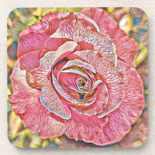 Beautiful pink rose flower painting coaster