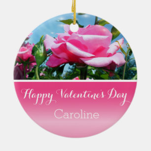 Beautiful pink rose flower Valentine's Day Ceramic Ornament