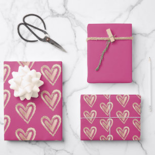 Beautiful Pink & Rose Gold Hearts Wrapping Paper Sheet