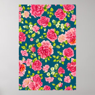 Beautiful pink rose green leaves poster