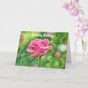 Beautiful Pink Rose in a Garden Art Birthday Card