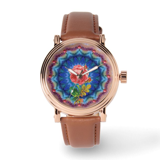 BEAUTIFUL PINK ROSE IN PSYCHEDELIC CIRCLES WATCH (Front)