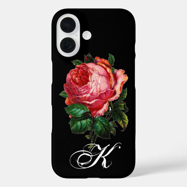 BEAUTIFUL PINK ROSE MONOGRAM,Black Case-Mate iPhone Case (Back)