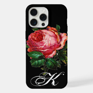 BEAUTIFUL PINK ROSE MONOGRAM,Black iPhone 15 Pro Max Case