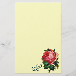 BEAUTIFUL PINK ROSE MONOGRAM ,Cream Stationery