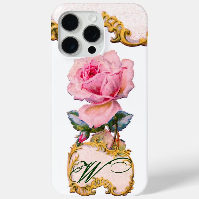 BEAUTIFUL PINK ROSE MONOGRAM,Teal Aqua Blue Case-Mate iPhone Case (Back)
