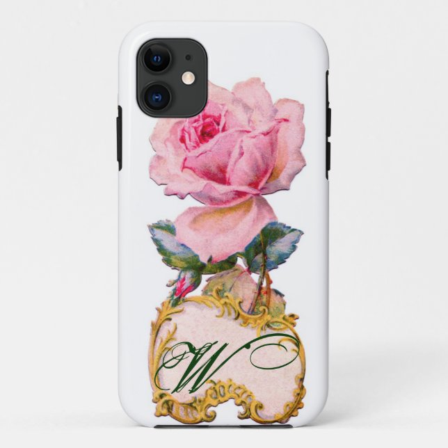 BEAUTIFUL PINK ROSE MONOGRAM,Teal Aqua Blue Case-Mate iPhone Case (Back)