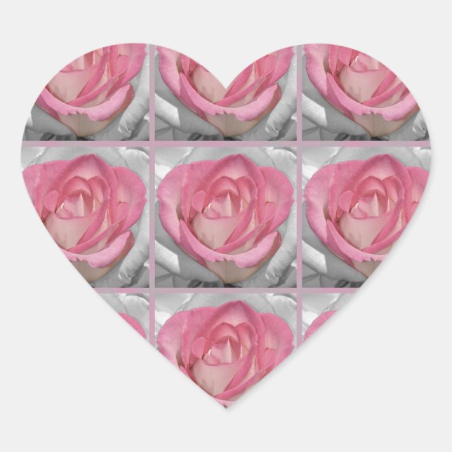 Beautiful pink rose pattern heart sticker (Front)