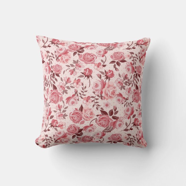 Beautiful Pink Rose Patterned Cushion (Front)