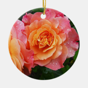 Beautiful pink rose photo ceramic ornament