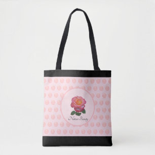 Beautiful Pink Rose & Polka Dots Tote Bag