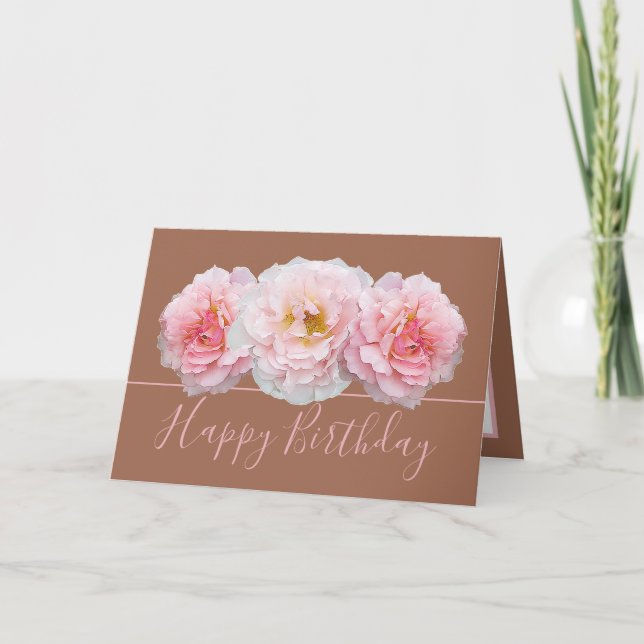 Beautiful Pink Rose Pretty Floral Bouquet Birthday Card (Front)