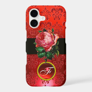 BEAUTIFUL PINK ROSE RED BLACK DAMASK RUBY MONOGRAM