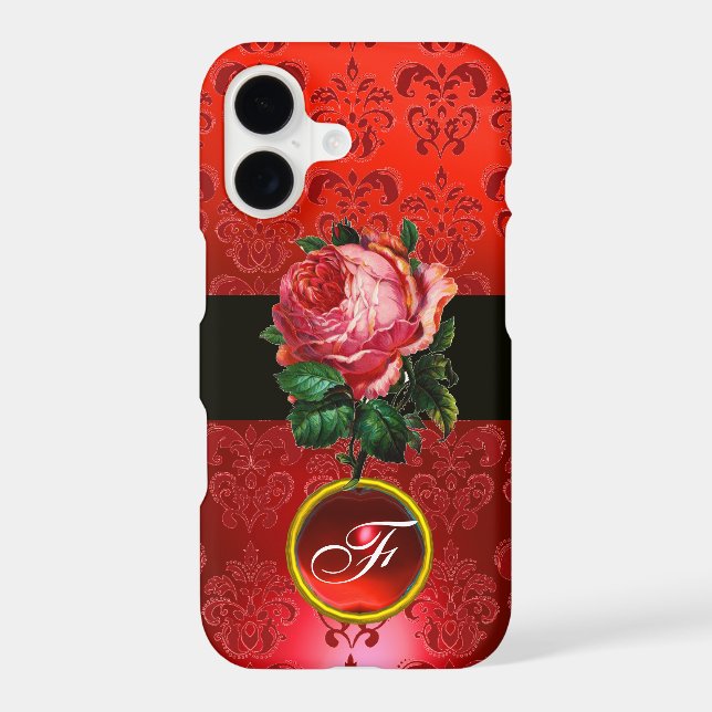 BEAUTIFUL PINK ROSE RED BLACK DAMASK RUBY MONOGRAM (Back)