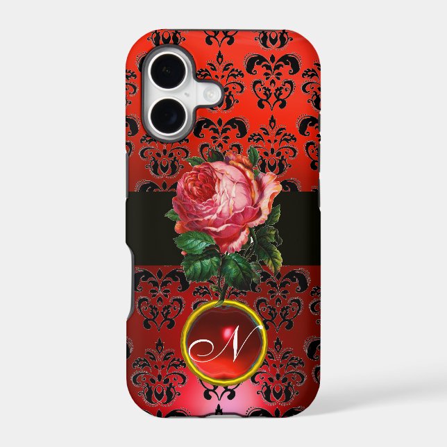BEAUTIFUL PINK ROSE RED BLACK DAMASK RUBY MONOGRAM (Back)