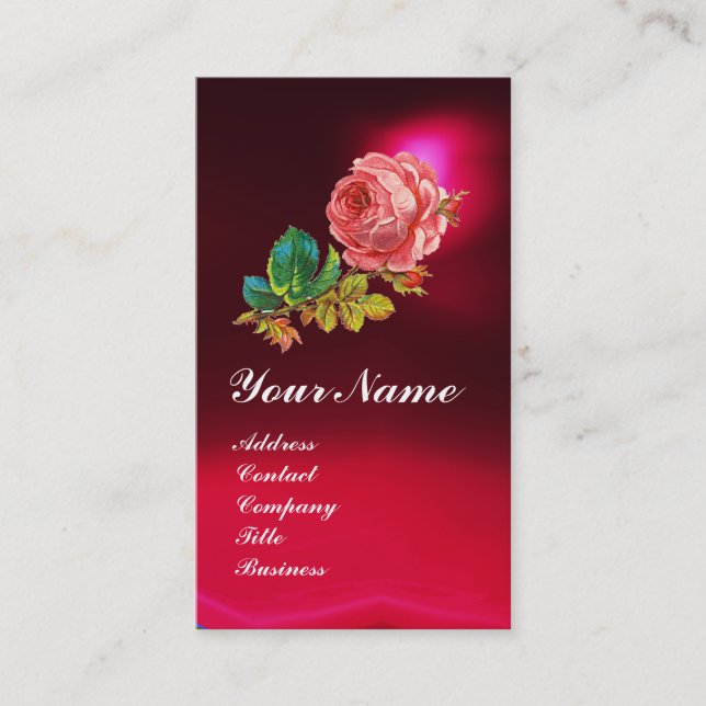 BEAUTIFUL PINK ROSE, Red Burgundy Business Card (Front)