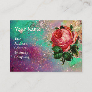 BEAUTIFUL PINK ROSE,RED WAX SEAL IN GOLD SPARKLES BUSINESS CARD