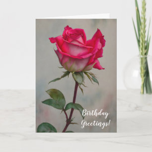 Beautiful Pink Rose Stem Art Birthday Card