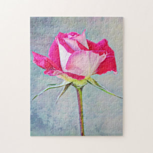 Beautiful Pink Rose Stem Artsy Flower Puzzle