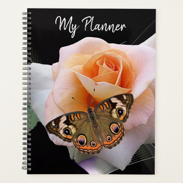Beautiful Pink Rose with Butterfly Planner (Front)