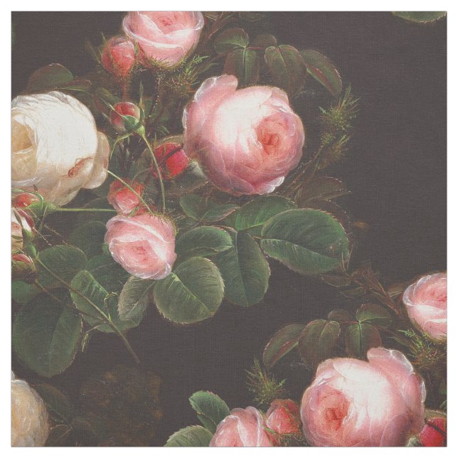 Beautiful Pink Roses and Buds Fabric (Swatch)