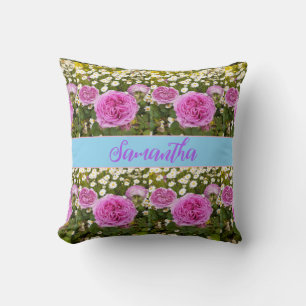 Beautiful Pink Roses and Daisies Floral Cushion