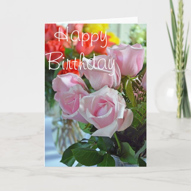 Beautiful pink roses birthday card (Front)
