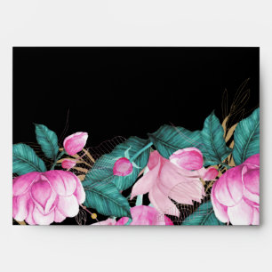 Beautiful Pink Roses Black Gold Envelope