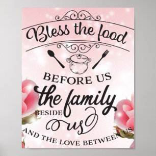Beautiful Pink Roses - Bless The Food Before Us Poster
