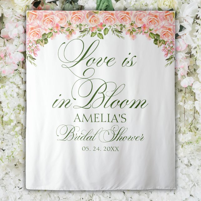 Beautiful Pink Roses Bridal Shower Backdrop Tapestry (Creator Uploaded)