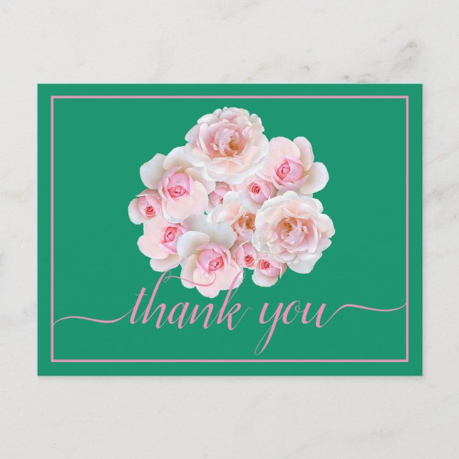 Beautiful Pink Roses Colour Backdrop Chic Thank Yo Postcard (Front)