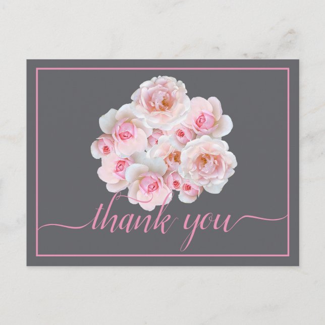 Beautiful Pink Roses Colour Backdrop Chic Thank Yo Postcard (Front)