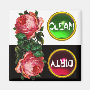 BEAUTIFUL PINK ROSES GEM STONE DIRTY CLEAN MAGNET
