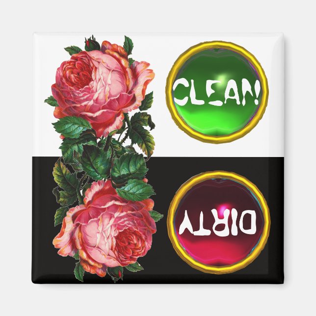 BEAUTIFUL PINK ROSES GEM STONE DIRTY CLEAN MAGNET (Front)
