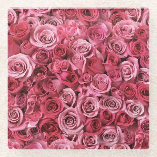 Beautiful Pink Roses Glass Coaster (Front)