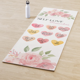 Beautiful Pink Roses Heart-Shaped Self-Love Quotes Yoga Mat