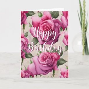 Beautiful Pink Roses Love Floral Happy Birthday Card