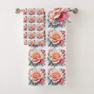 Beautiful Pink Roses Luxury Modern Collection Bath Towel Set