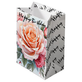 Beautiful Pink Roses Luxury Modern Collection Medium Gift Bag