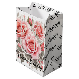Beautiful Pink Roses Luxury Popular Collection Medium Gift Bag