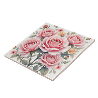 Beautiful Pink Roses Luxury Trendy Collection Ceramic Tile