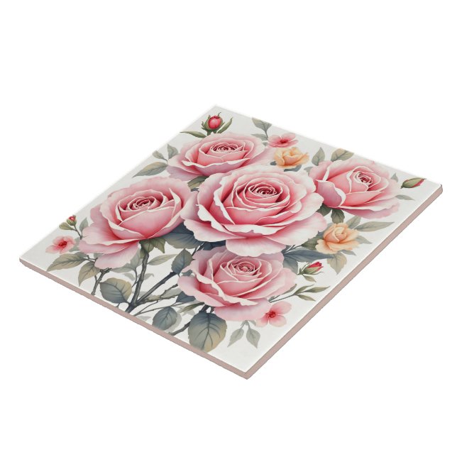 Beautiful Pink Roses Luxury Trendy Collection Ceramic Tile (Side)