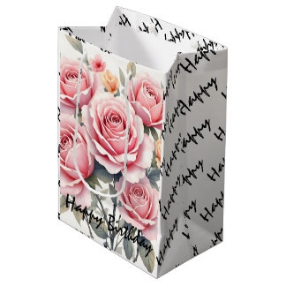 Beautiful Pink Roses Luxury Trendy Collection Medium Gift Bag
