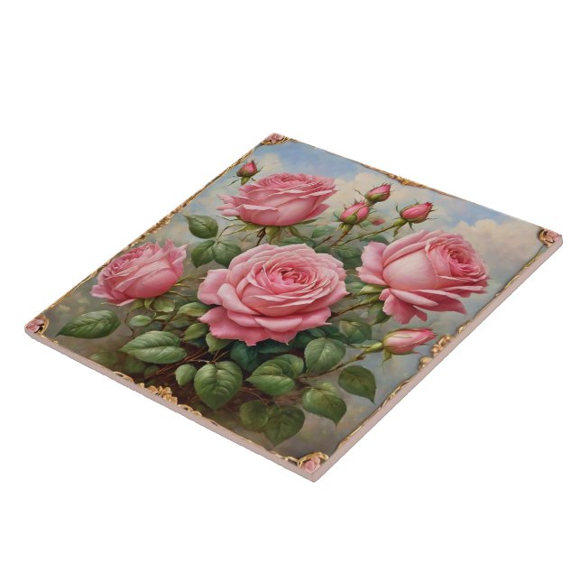 Beautiful Pink Roses Modern Collection Ceramic Tile (Side)
