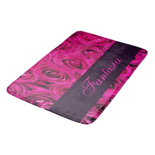 Beautiful pink roses monogram bath mat