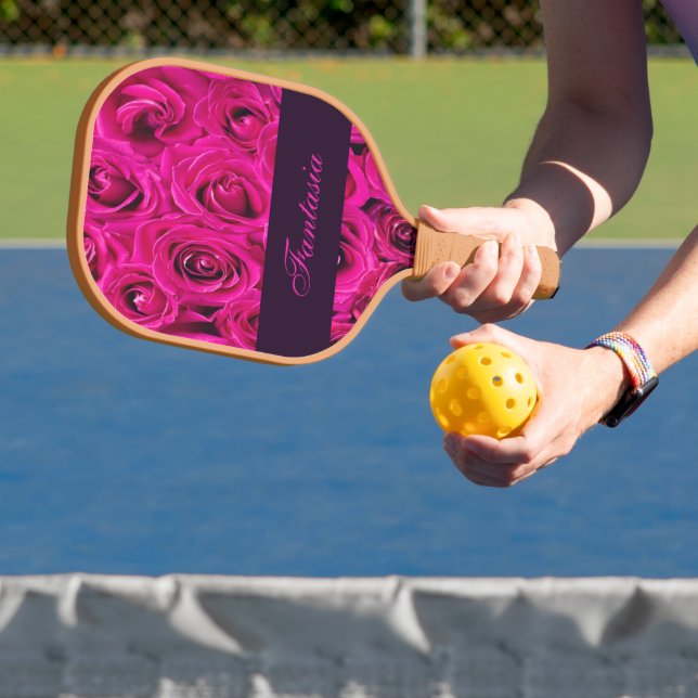 Beautiful pink roses monogram pickleball paddle (Insitu)