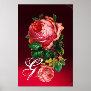 BEAUTIFUL PINK ROSES MONOGRAM POSTER