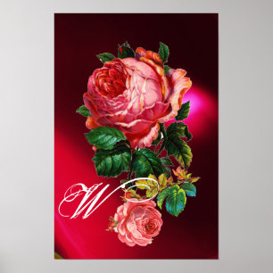 BEAUTIFUL PINK ROSES MONOGRAM POSTER