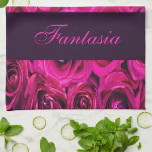 Beautiful pink roses monogram tea towel