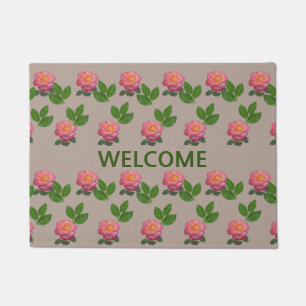 Beautiful Pink Roses on Beige Doormat